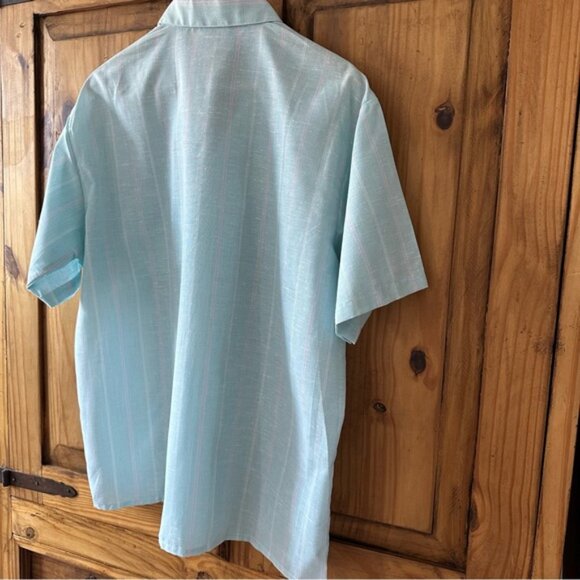 Vintage 80’s Men’s Light Blue Pinstripe Short Sleeve Shirt Button Down - Large - Picture 8 of 15
